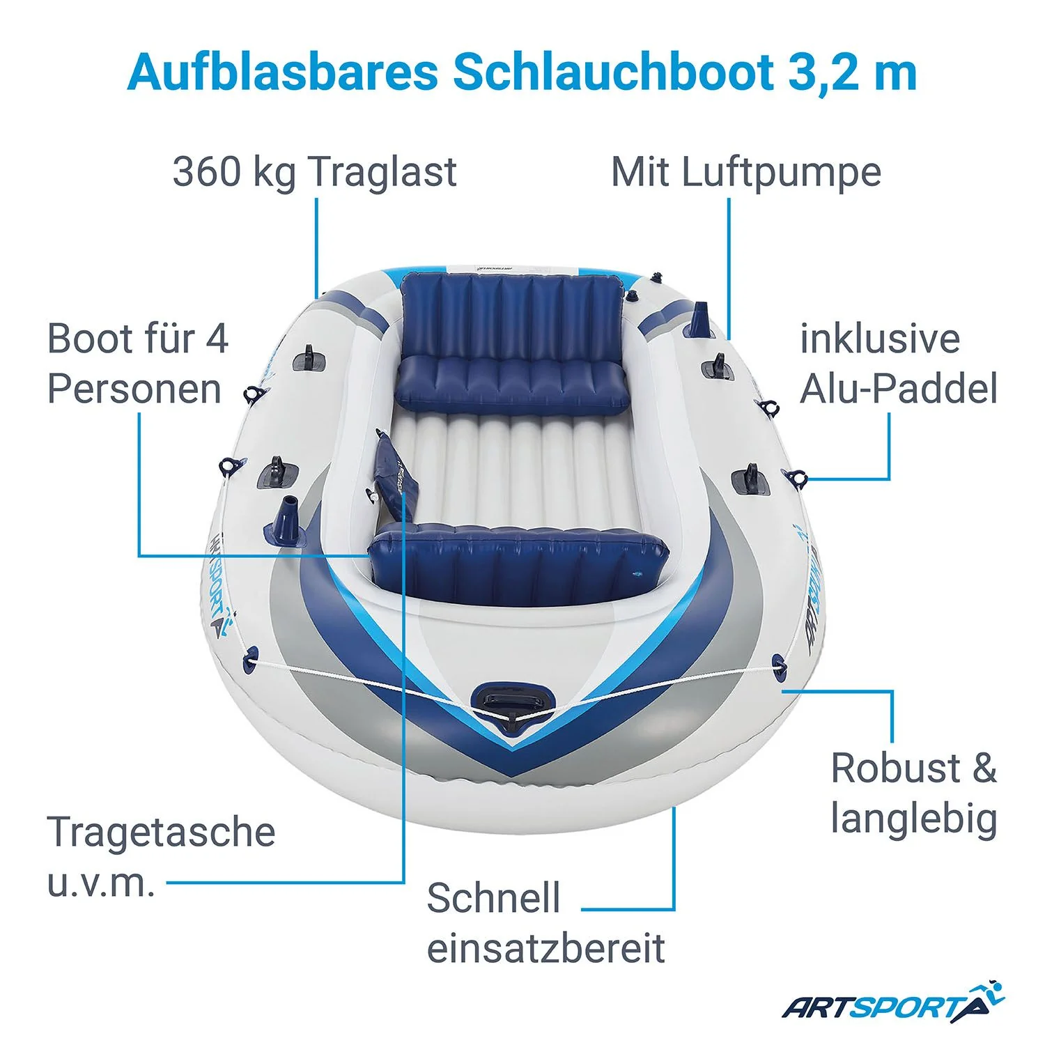 Schlauchboot Paddelboot mit zwei Sitzbänken - 3,22 m - Image 3